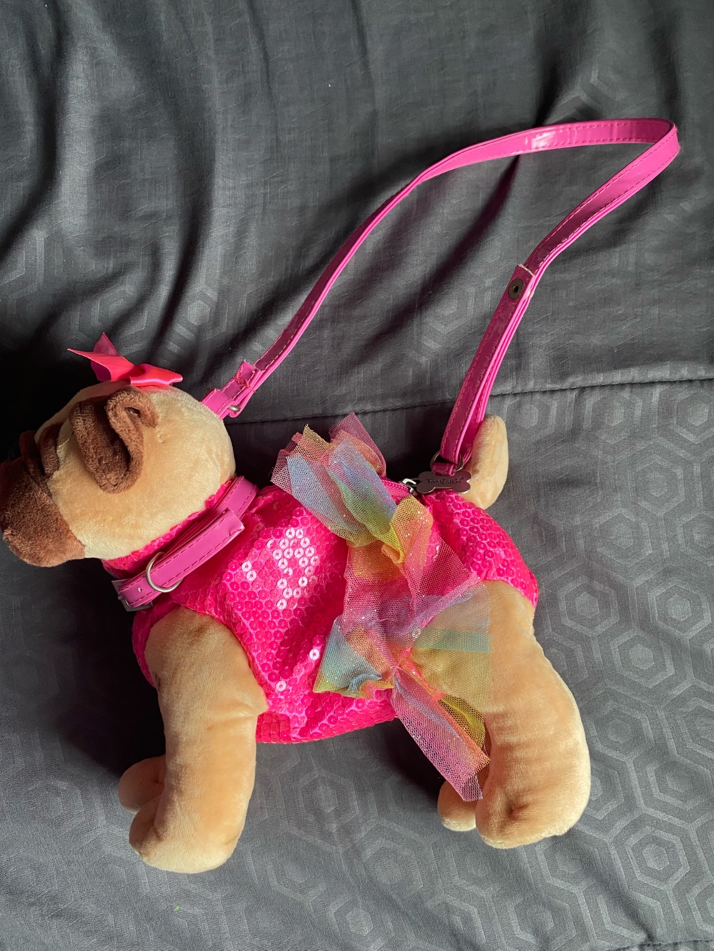 Pink Sequin Dog purse with Rainbow Tulle Bow